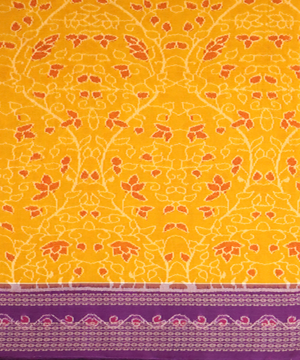Yellow violet cotton handloom sambalpuri saree