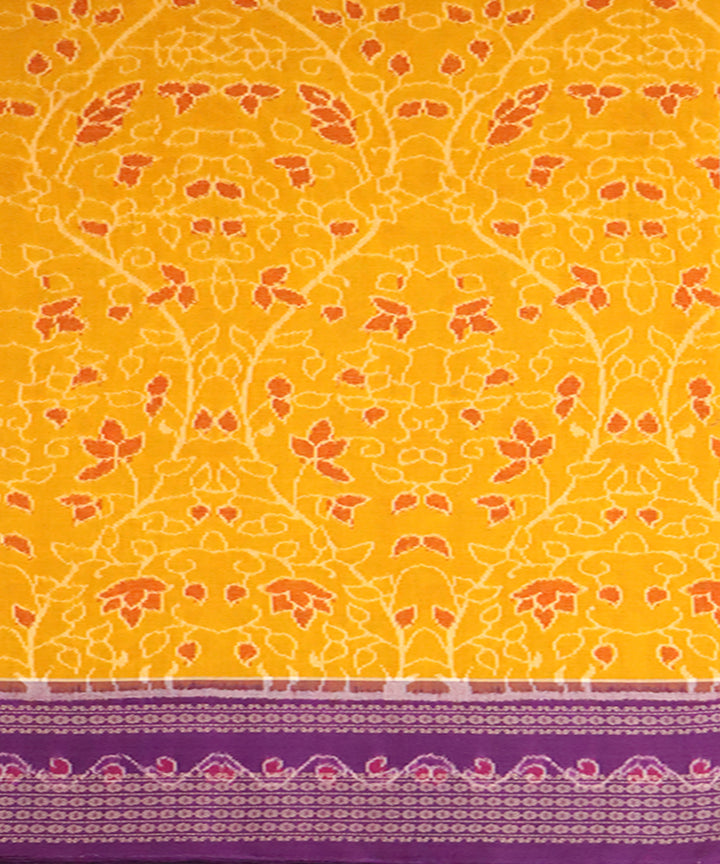 Yellow violet cotton handloom sambalpuri saree