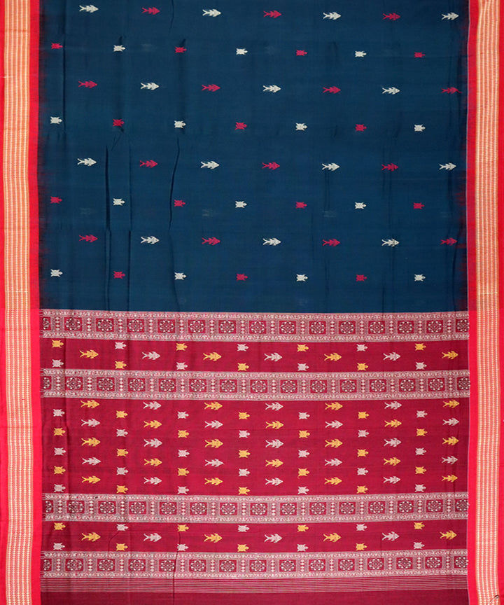Dark imperial blue red handloom bomkai cotton saree