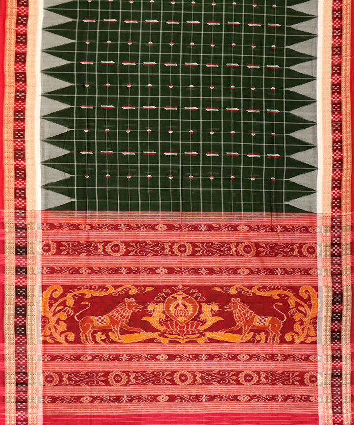 Dark green red cotton handloom sambalpuri saree