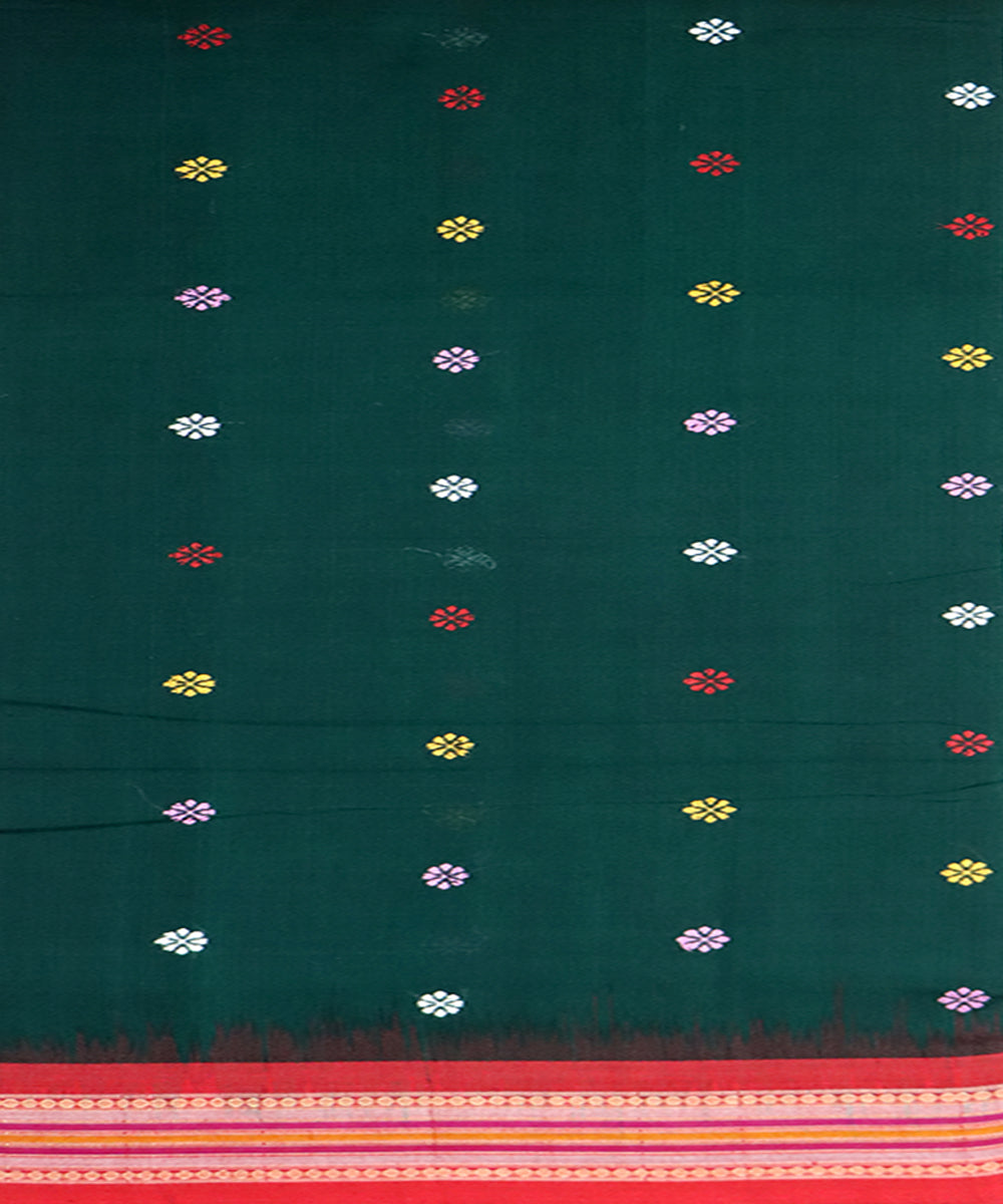 Dark green red cotton handloom bomkai saree