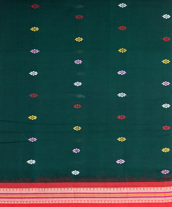 Dark green red cotton handloom bomkai saree