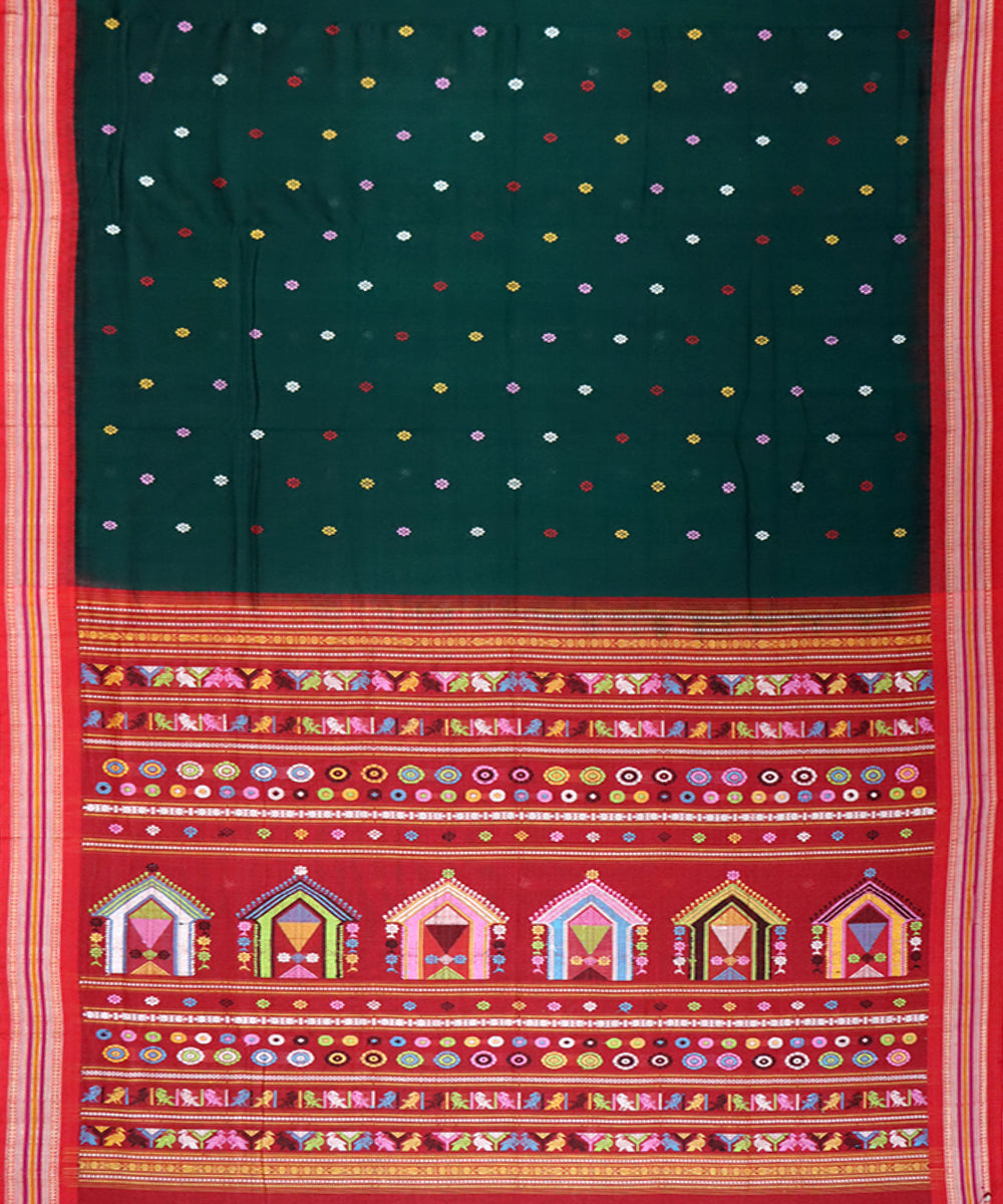 Dark green red cotton handloom bomkai saree