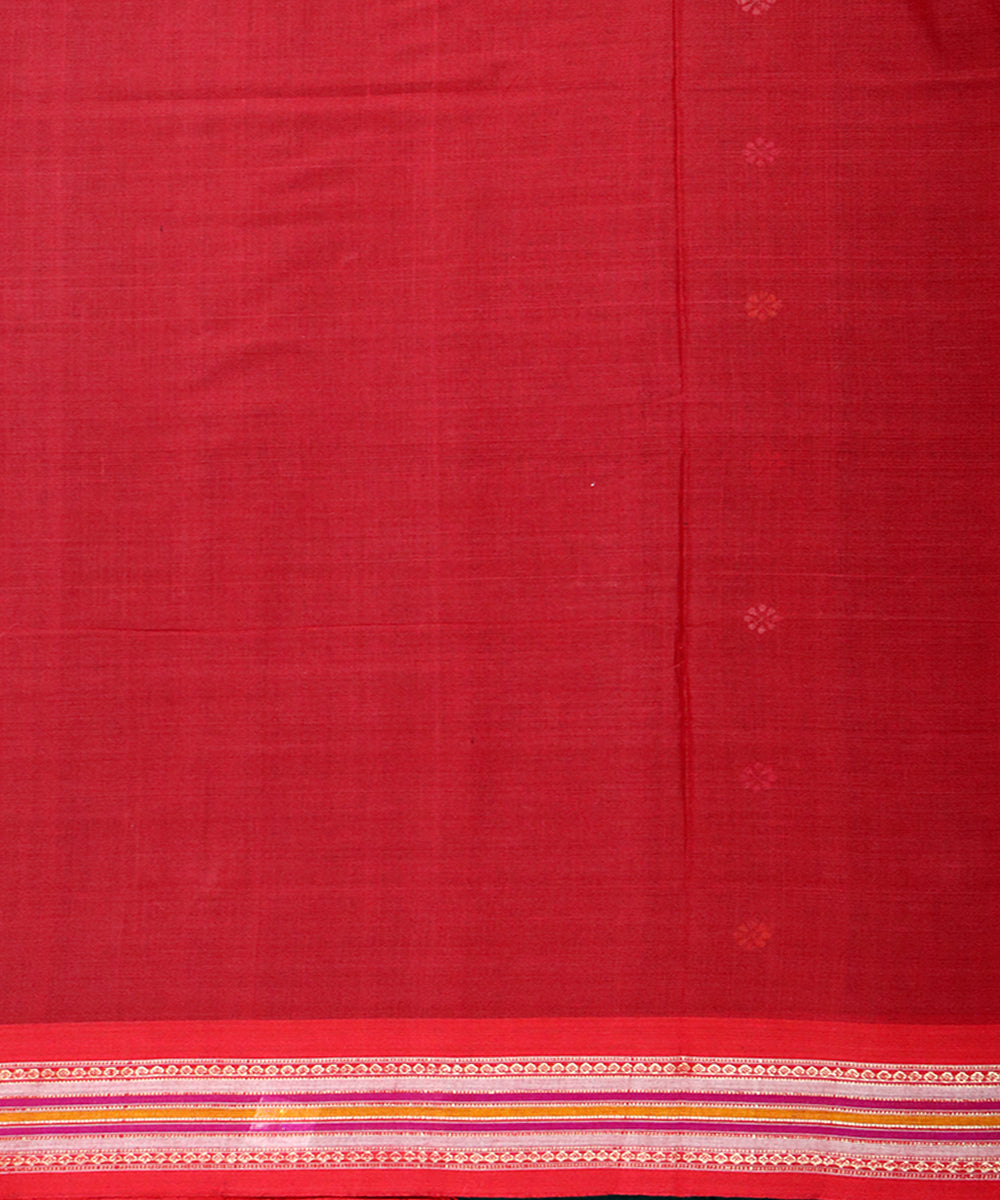 Dark green red cotton handloom bomkai saree