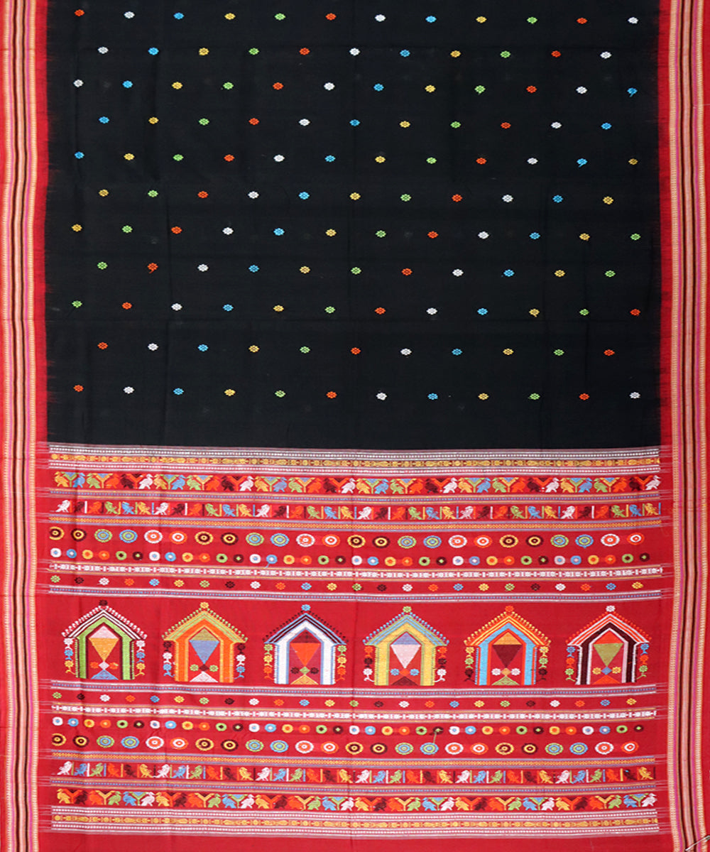Black red cotton handloom bomkai saree
