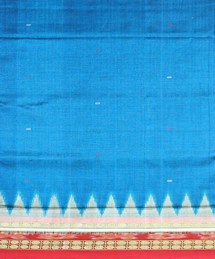 Sky blue red cotton silk handloom sambalpuri saree
