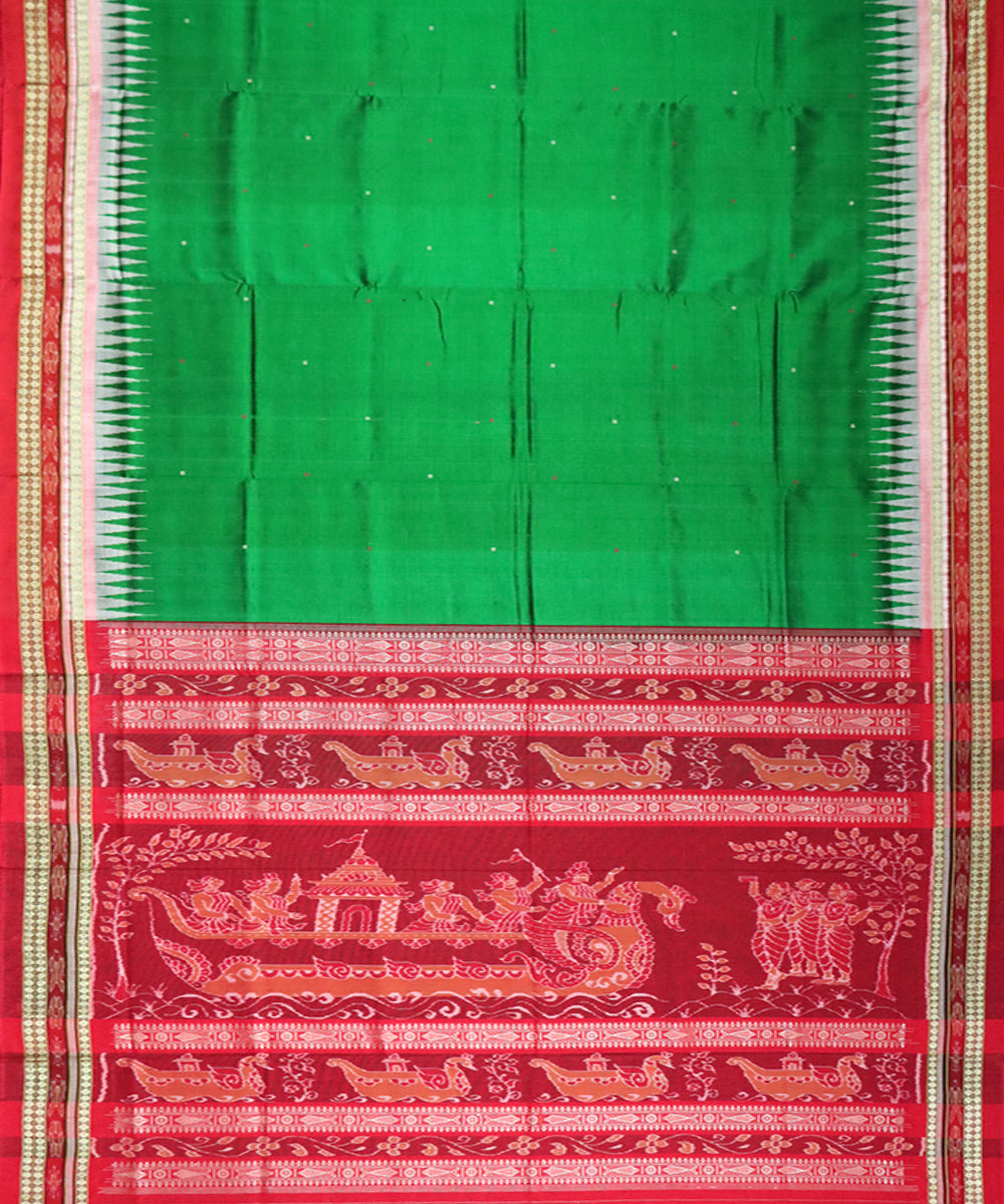 Emerald green red cotton silk handloom sambalpuri saree
