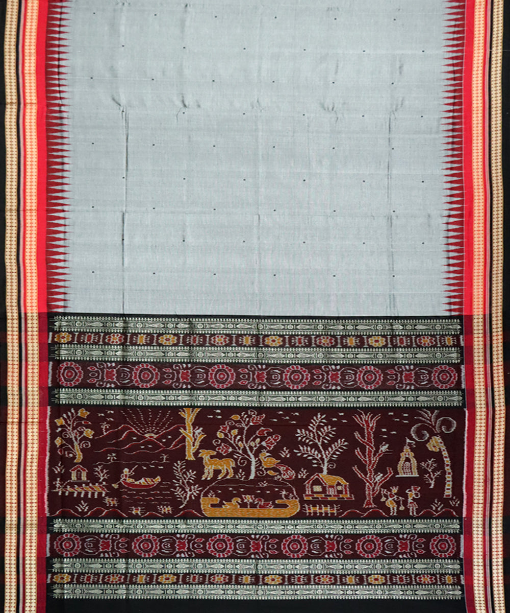 Grey black cotton silk handloom sambalpuri saree