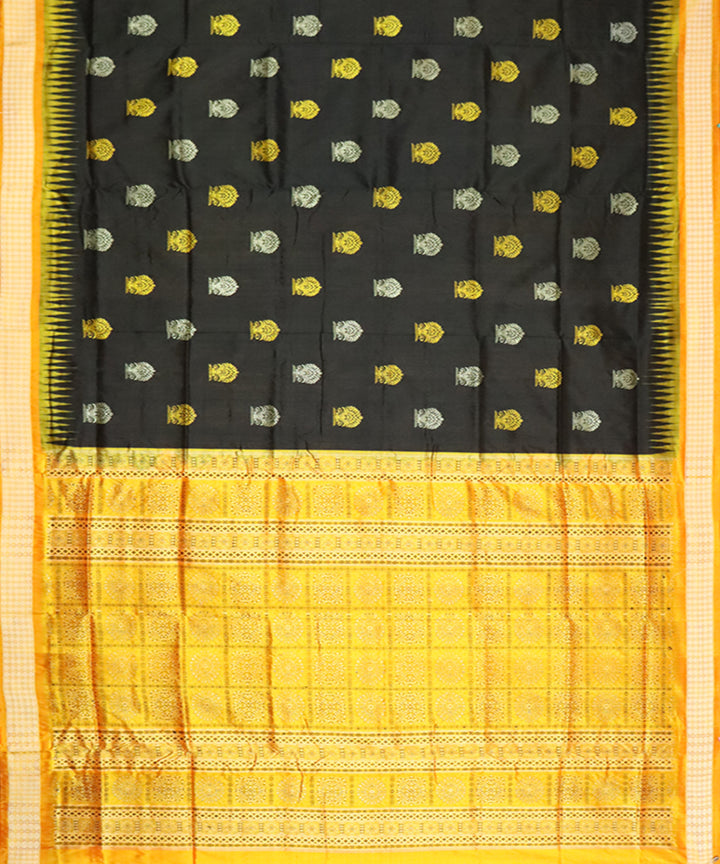 Black yellow silk handloom bomkai saree