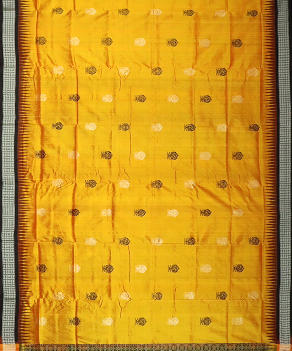 Black yellow silk handloom bomkai saree