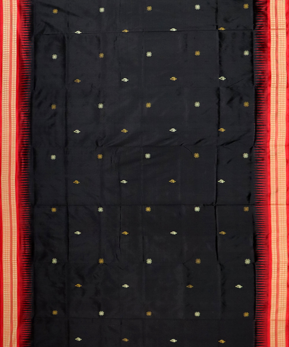 Black red silk handloom bomkai saree