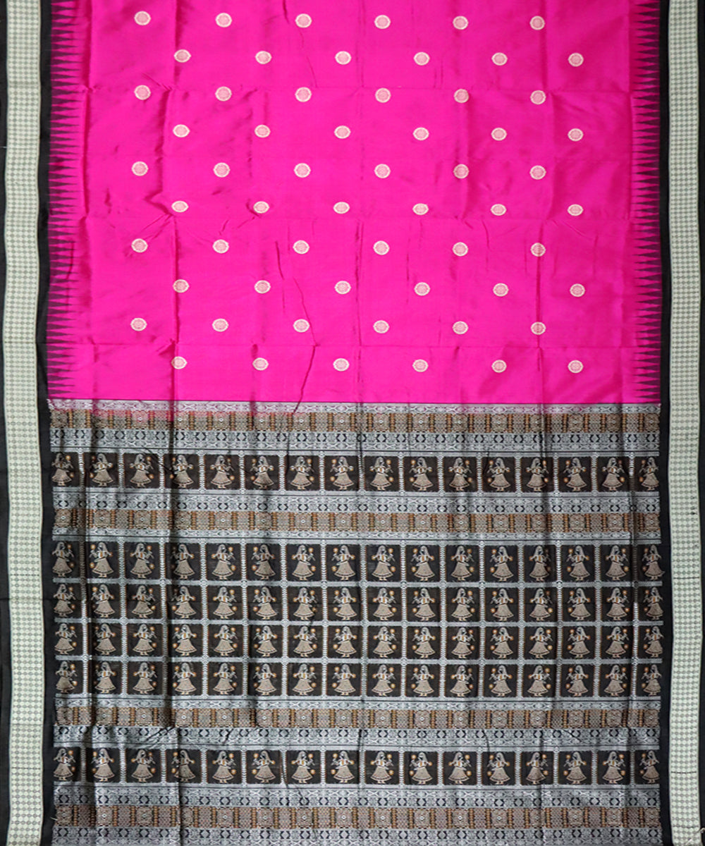 Pink black silk handloom bomkai saree