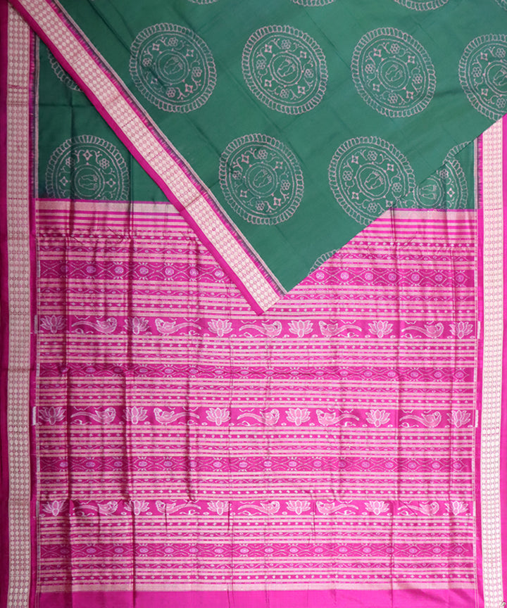 Teal green pink silk handloom sambalpuri saree