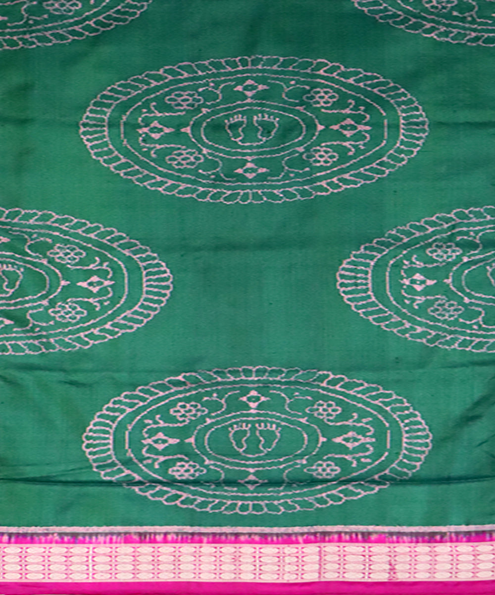 Teal green pink silk handloom sambalpuri saree