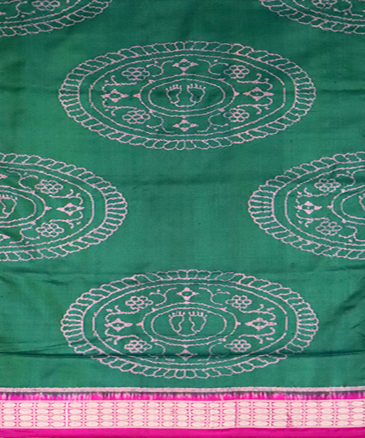 Teal green pink silk handloom sambalpuri saree