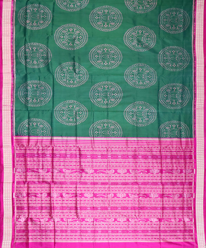 Teal green pink silk handloom sambalpuri saree