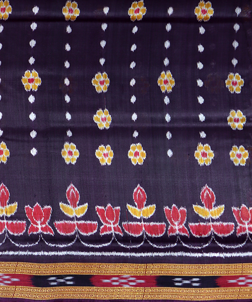 Brown multi color silk handloom khandua saree