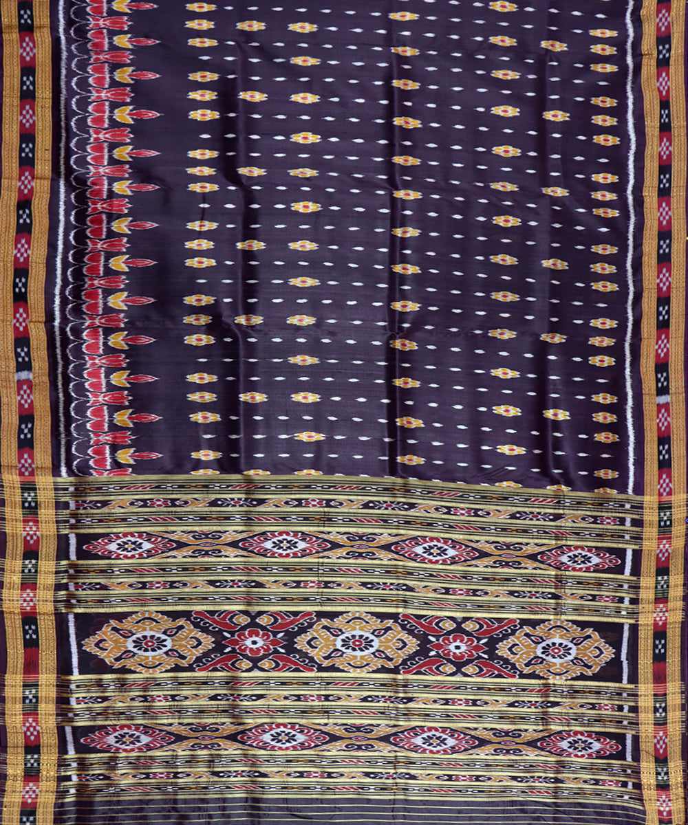 Brown multi color silk handloom khandua saree