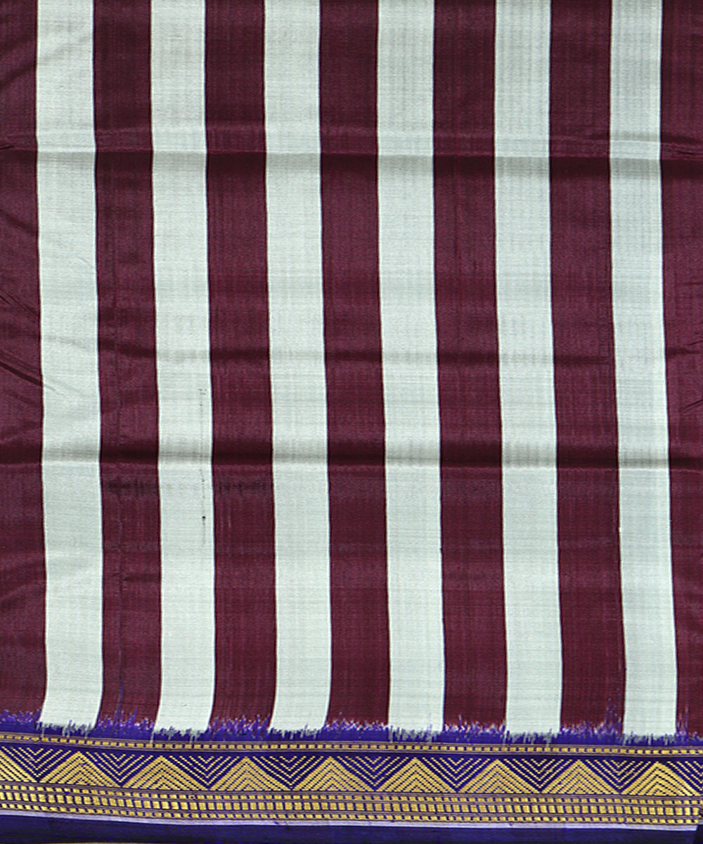 Stripes navy blue silk handloom khandua saree