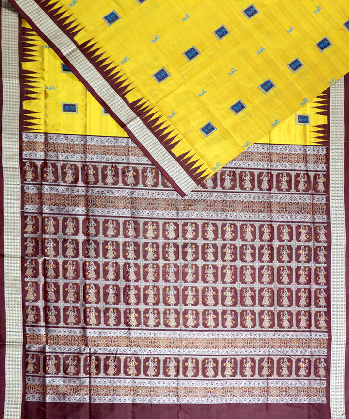 Yellow brown silk handloom bomkai saree