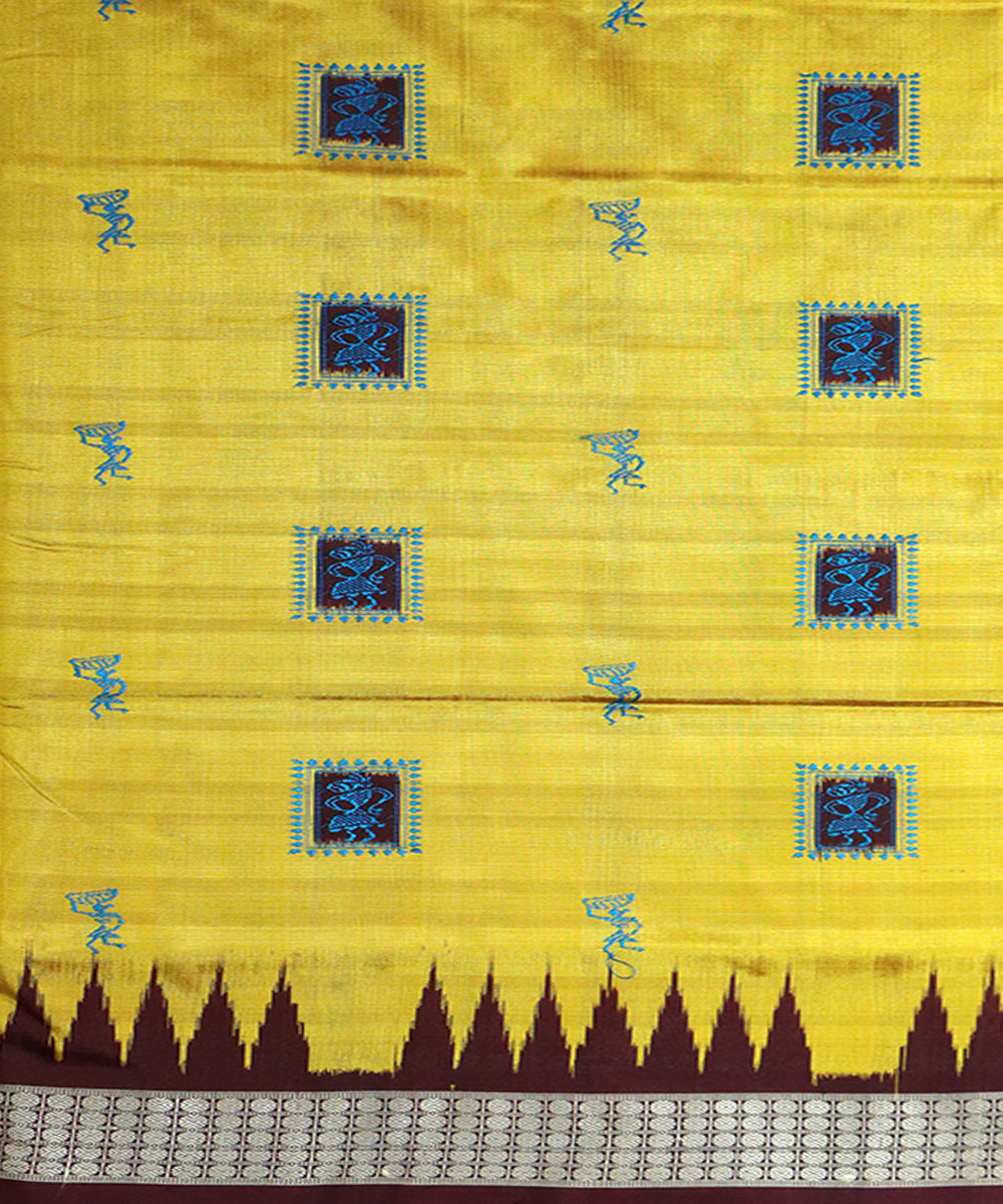 Yellow brown silk handloom bomkai saree