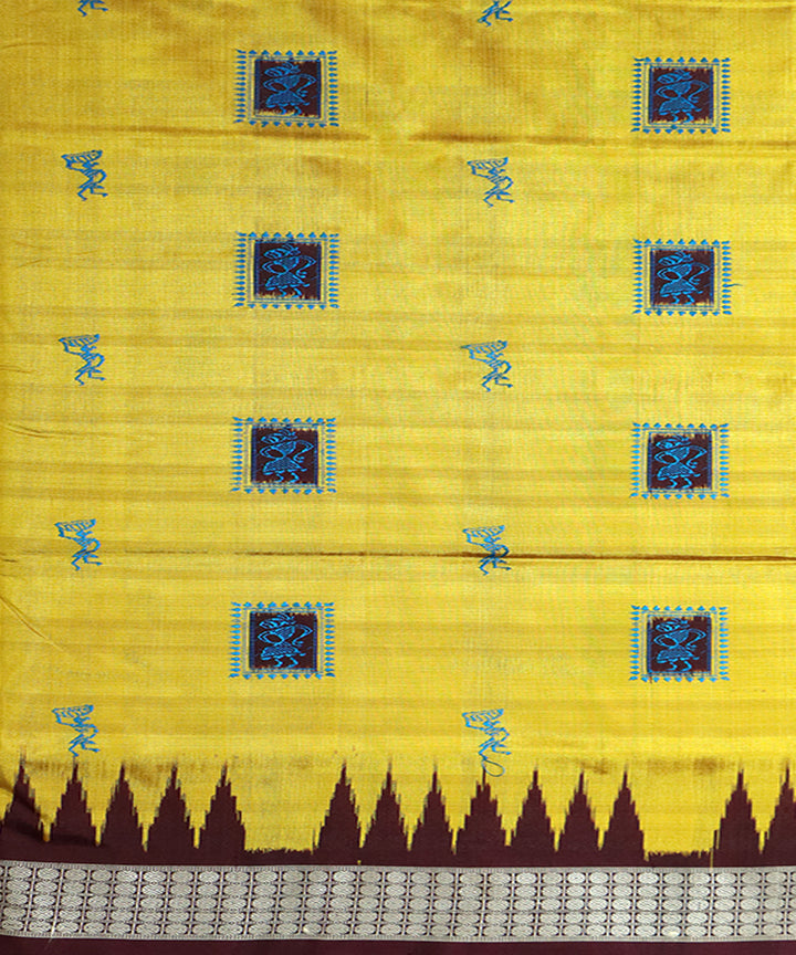 Yellow brown silk handloom bomkai saree
