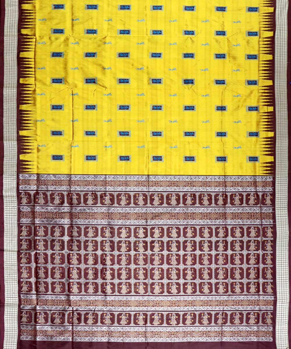 Yellow brown silk handloom bomkai saree