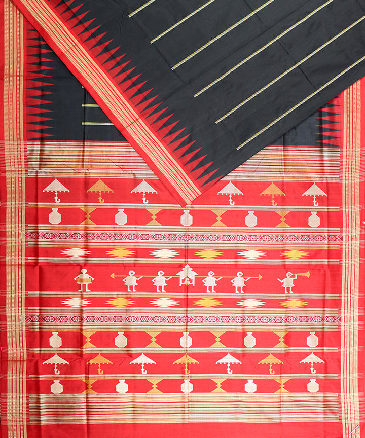 Black red silk handloom bomkai saree