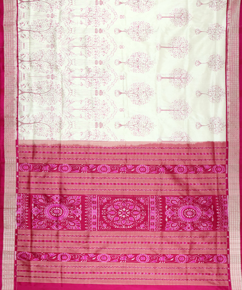 White pink silk handloom sambalpuri saree