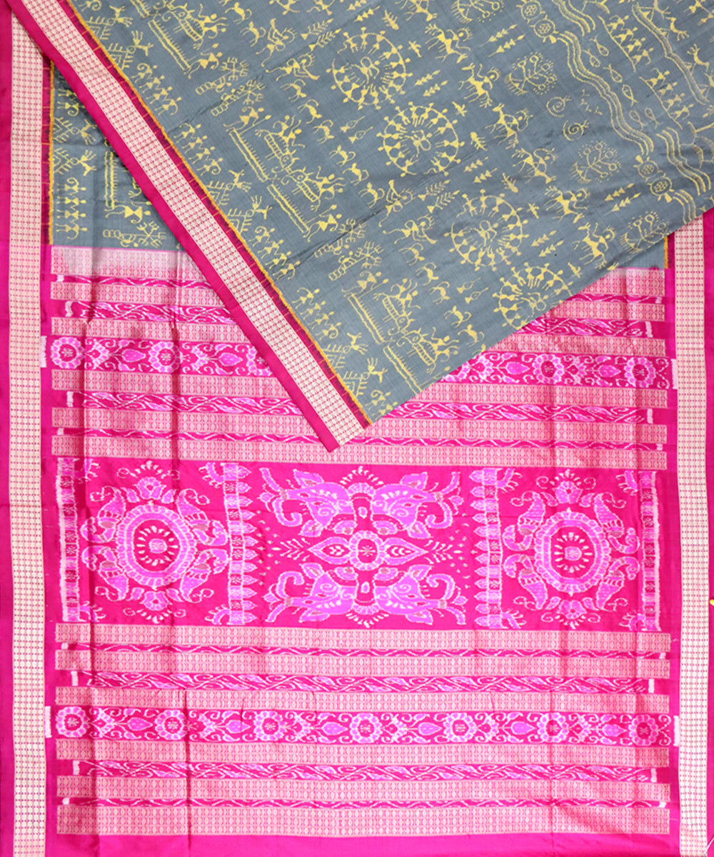 Grey pink silk handloom sambalpuri saree