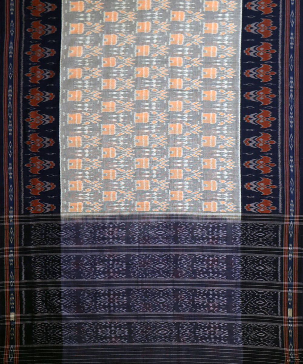 Grey blue cotton handloom nuapatna saree