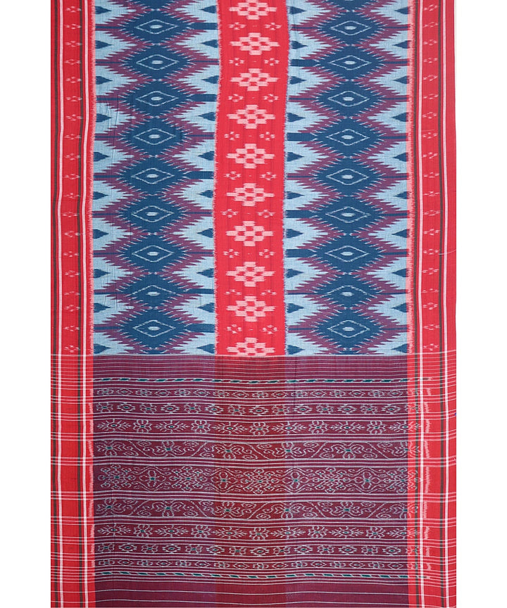 Cyan blue red cotton handloom nuapatna saree