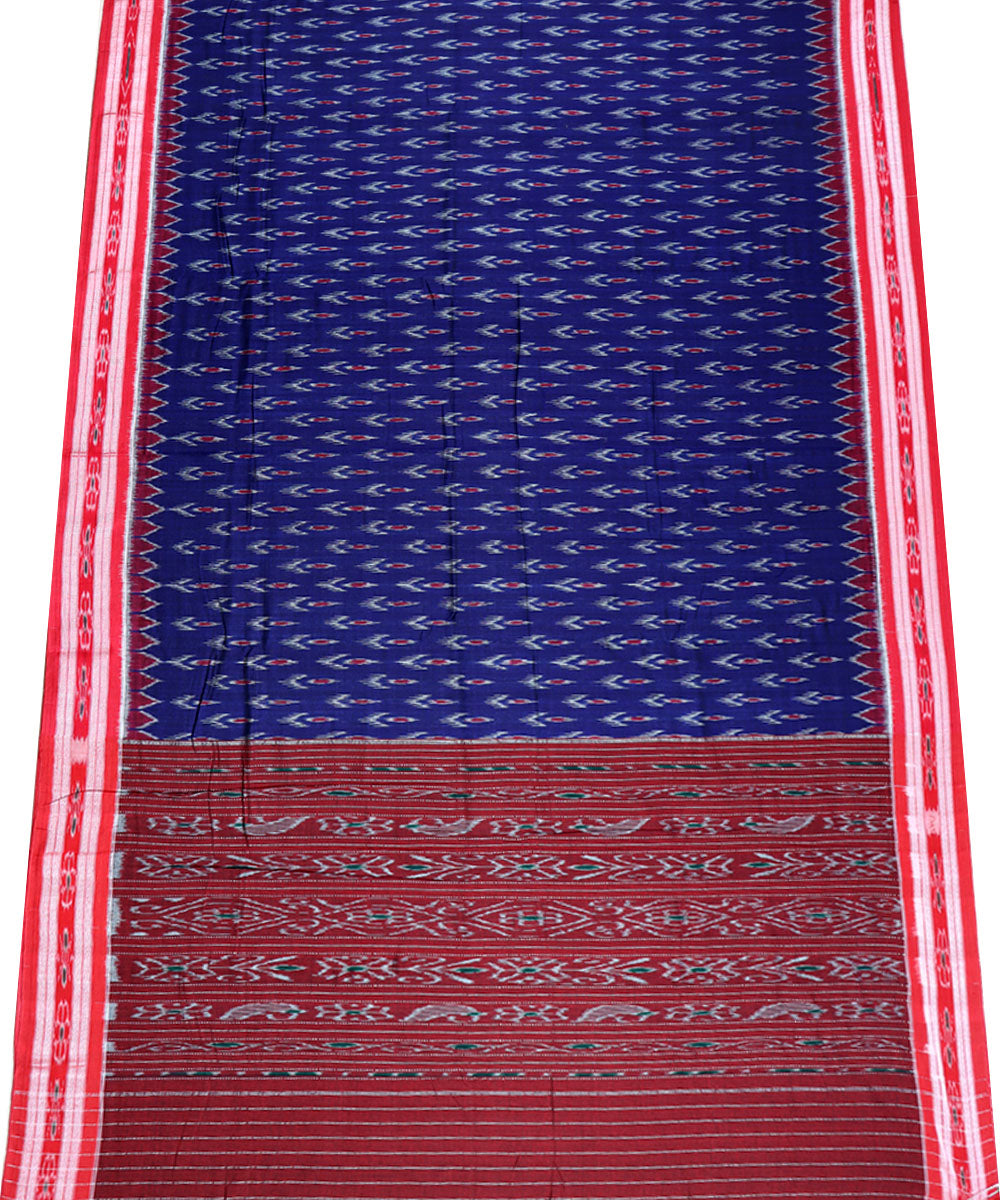 Navy blue red cotton handloom nuapatna saree