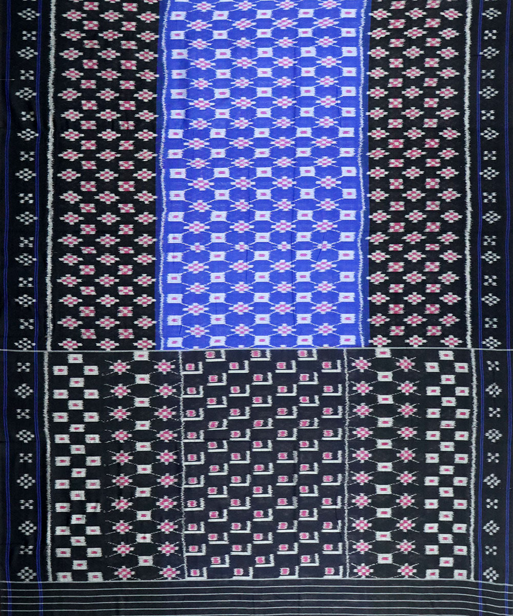 Airforce blue Black Cotton Handloom Nuapatna Saree