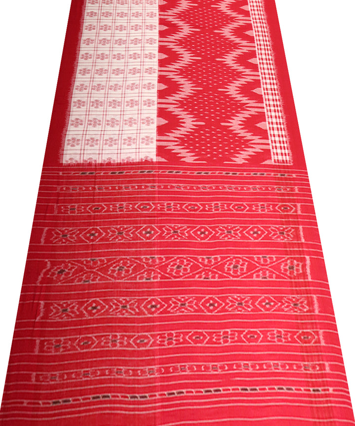 Offwhite red cotton handloom nuapatna saree