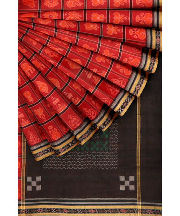 Maroon black cotton handloom nuapatna saree