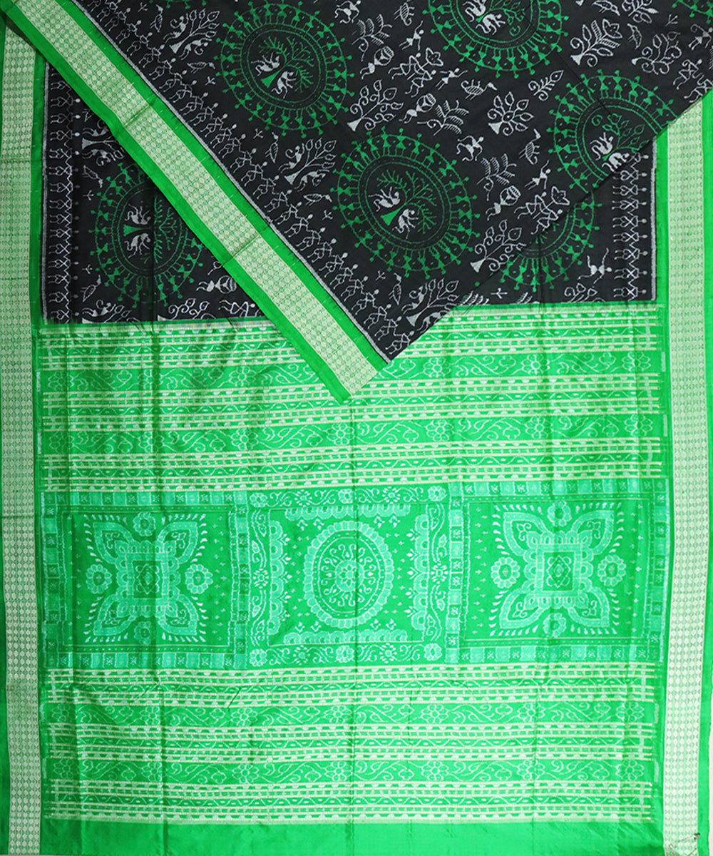 Black lime green silk handloom sambalpuri saree
