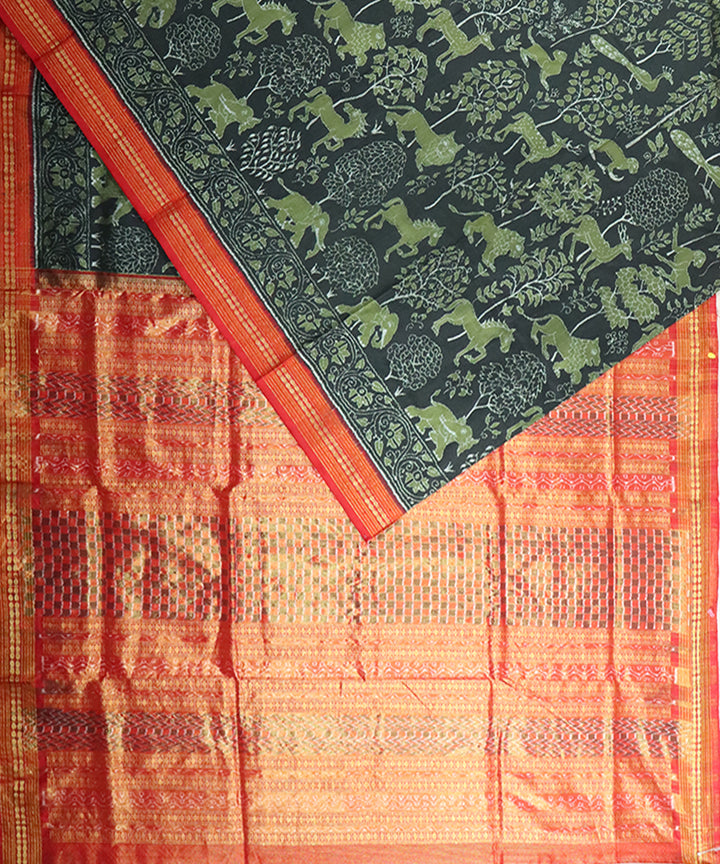Black red handloom sambalpuri silk saree