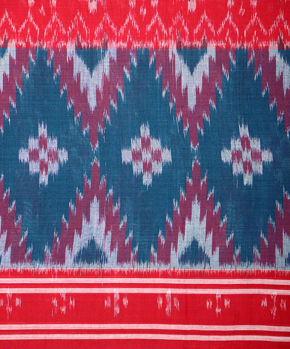 Dark blue yonder red cotton handloom nuapatna saree
