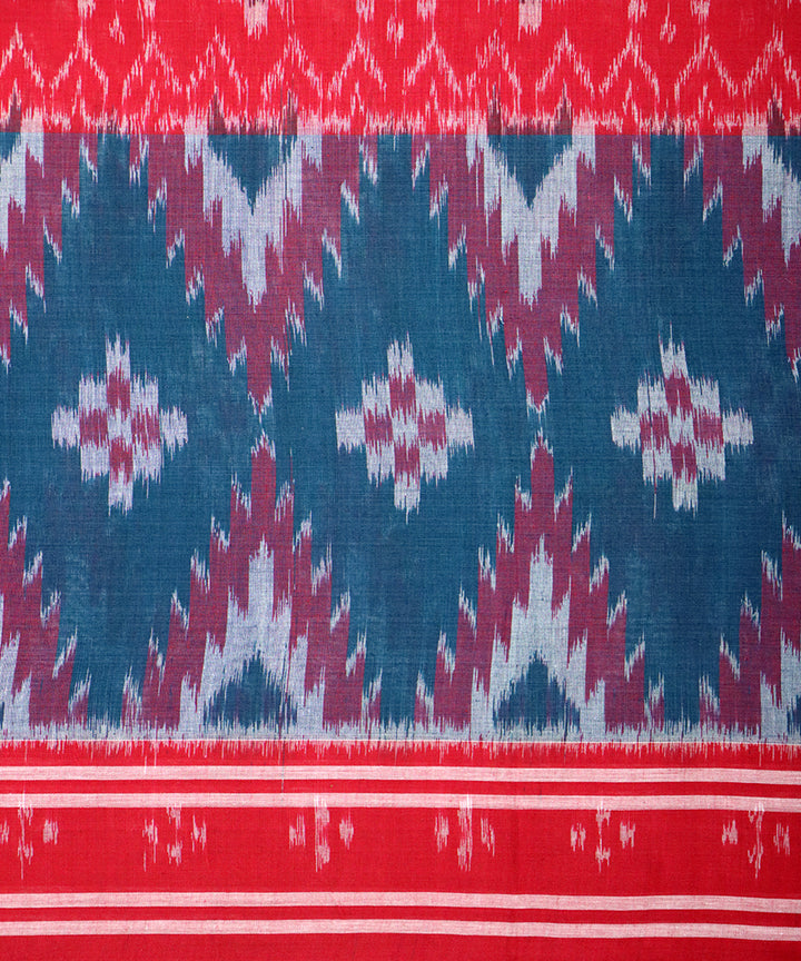 Dark blue yonder red cotton handloom nuapatna saree