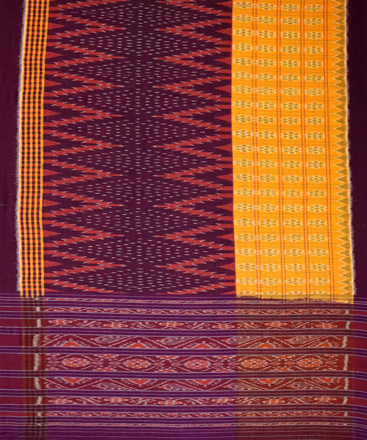 Maroon yellow cotton handloom nuapatna saree