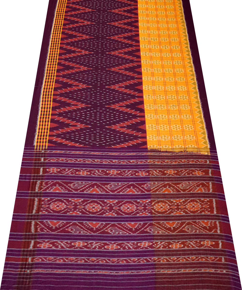 Maroon yellow cotton handloom nuapatna saree