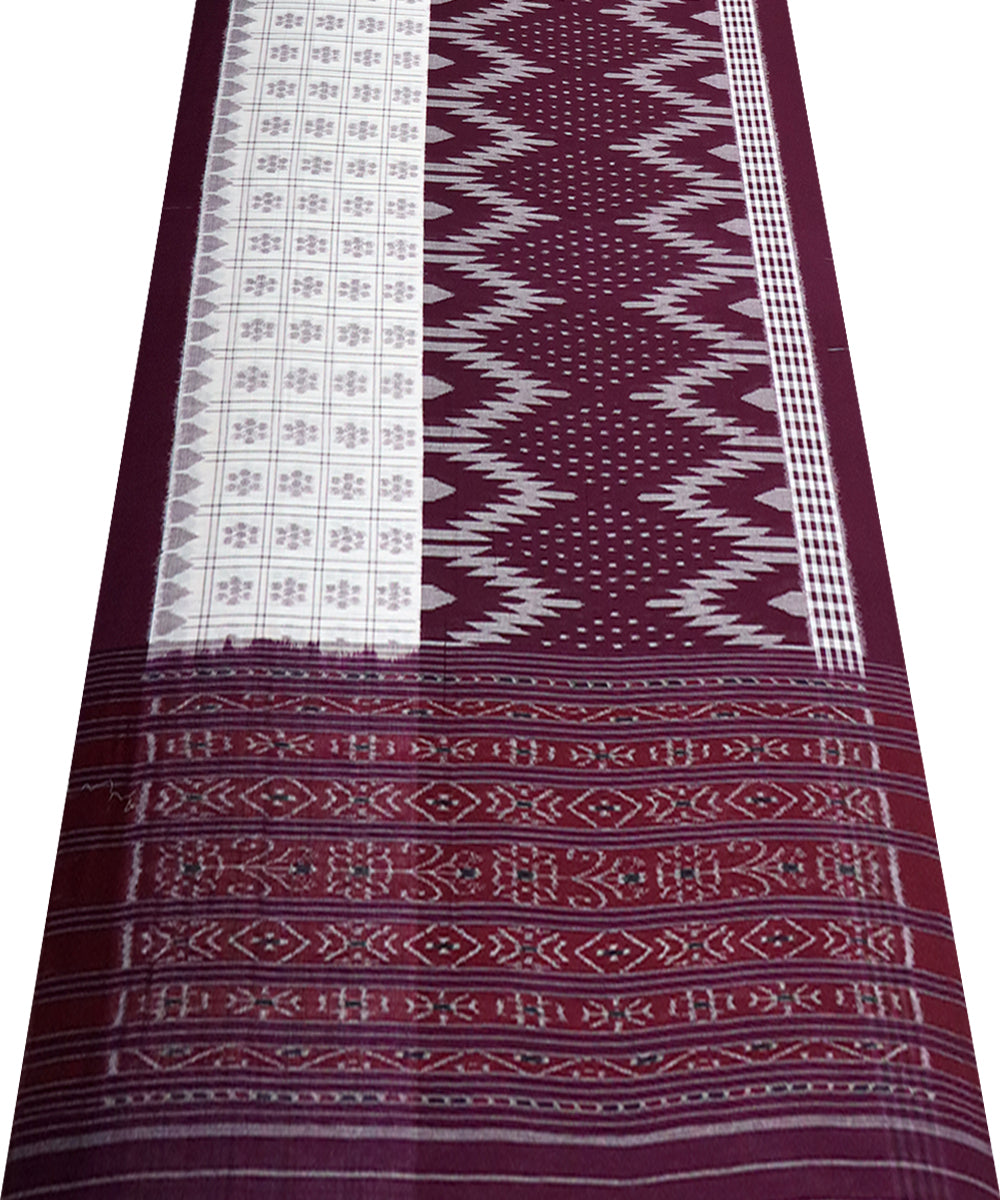 Maroon white cotton handloom nuapatna saree