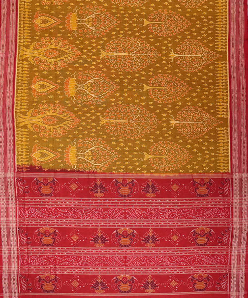 Mustard red cotton handloom sambalpuri saree