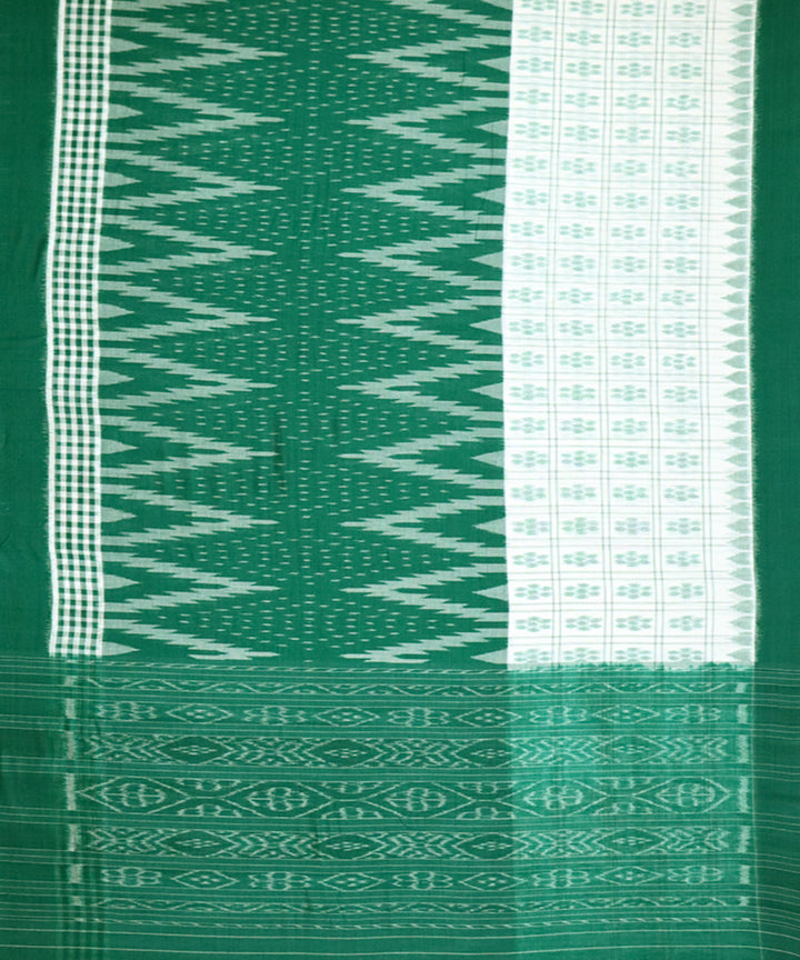 Deep green offwhite cotton handloom nuapatna saree