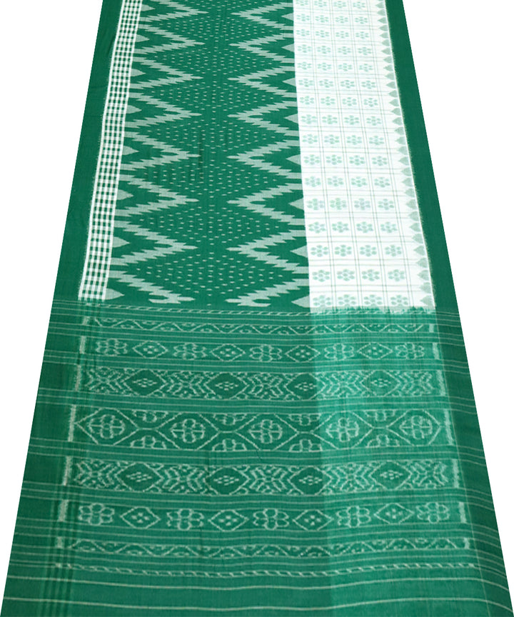 Deep green offwhite cotton handloom nuapatna saree