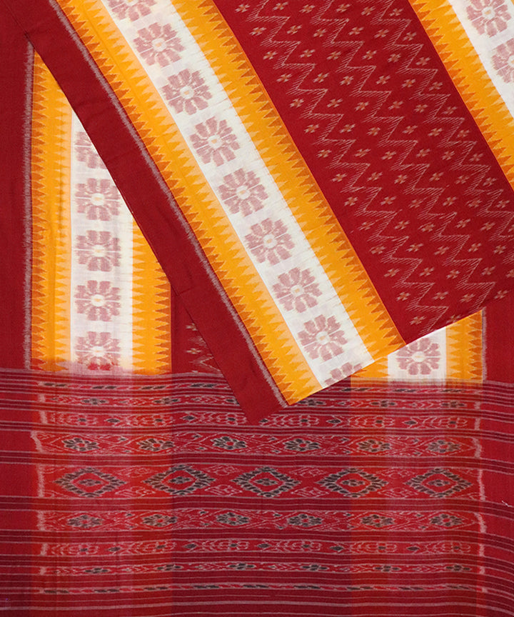 Maroon yellow and white cotton handloom nuapatna saree