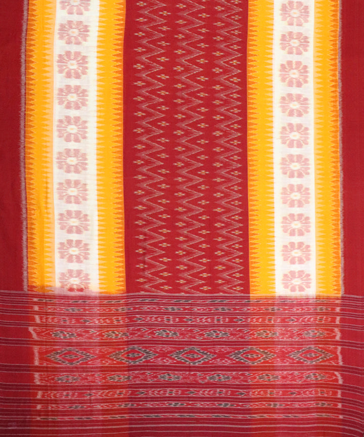 Maroon yellow and white cotton handloom nuapatna saree