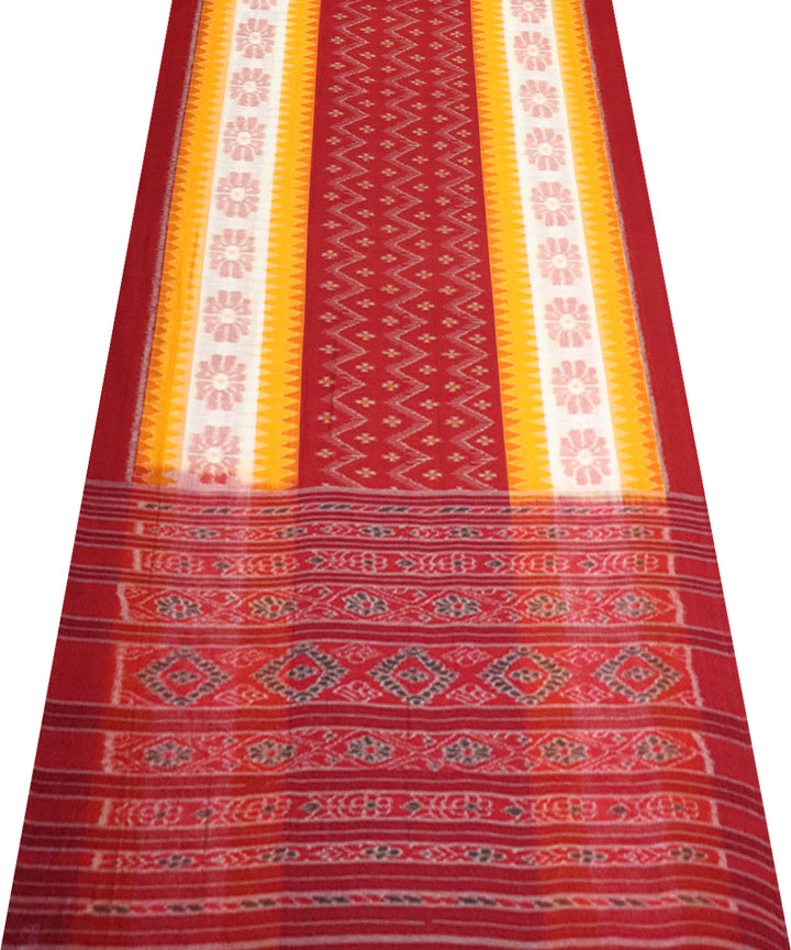 Maroon yellow and white cotton handloom nuapatna saree