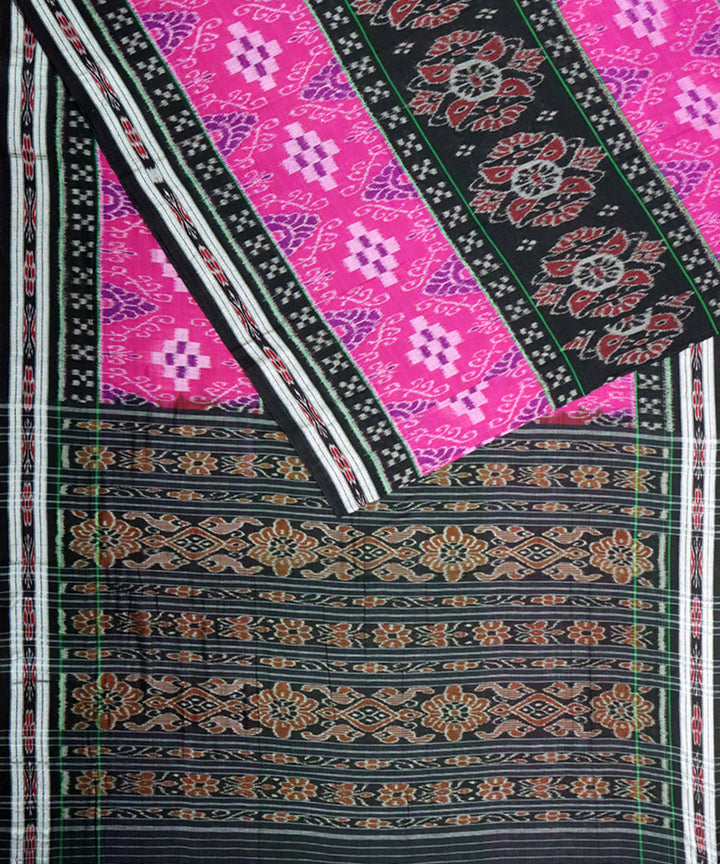 Pink black cotton handloom nuapatna saree